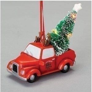 LED Tree Truck with Antlers Christmas Ornament by Roman Inc